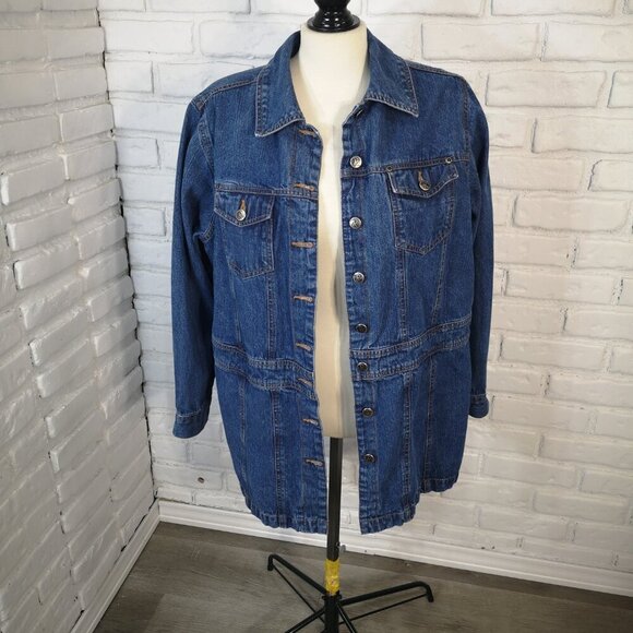 Roaman's Ladies Size 14W Medium Wash Button Closure Jean Jacket - Picture 6 of 12